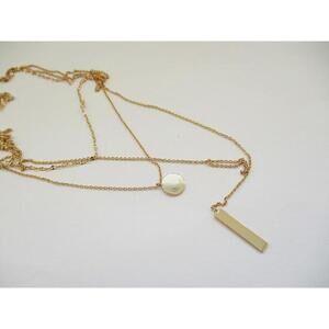 3 Tier Goldtone Necklace with Disc and Bar Charms
